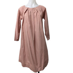 Kin Kids Girls 12Y Pleated Shift Dress Mauve Pink 100% Cotton Long Sleeves